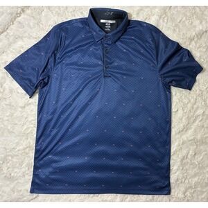 Greg Norman Play Dry Golf Polo Mens Large Navy Blue w/Orange Crab Pattern Shirt